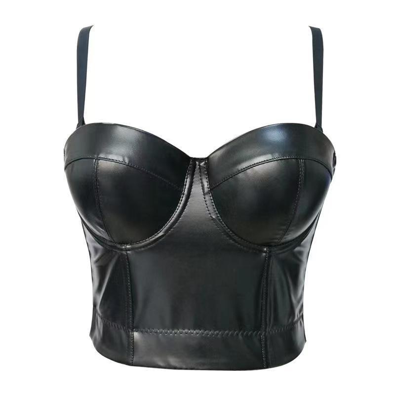 PU Leather Corset Top with Straps for Women