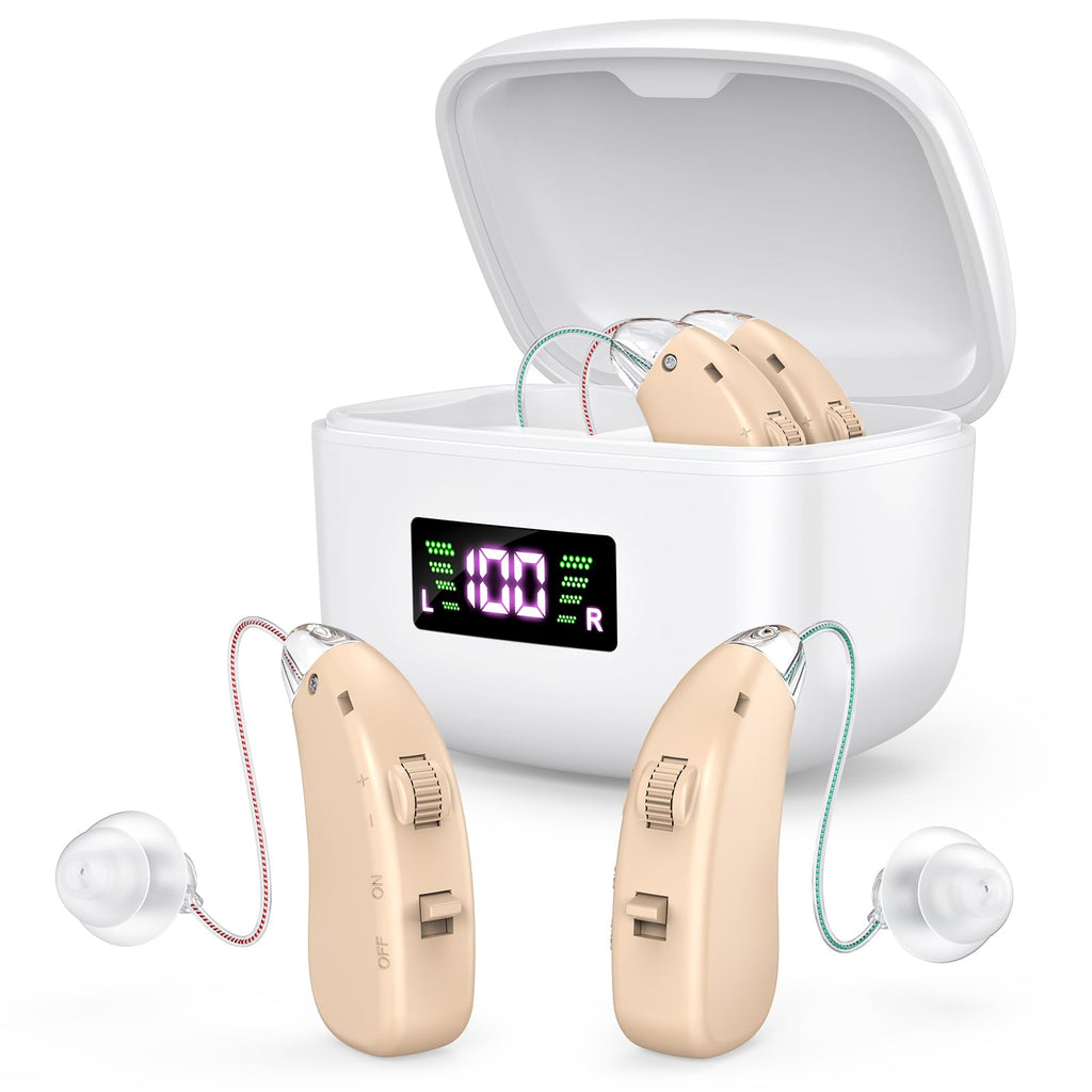 Rechargeable Hearing Aid For Seniors Sound Amplifier With Noise Canceling Function Digital Hearing Aid With Charging Case Hearing Amplifier For Adults With Hearing Loss (Brown)