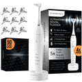 DENSONIC Electric Flosser Kit with Tongue Scraper | No Water No Mess | Easy Gliding Dental Floss for Gentle Gum Care | Cordless Sonic Power | 50 Replaceable Heads [Glacier White]