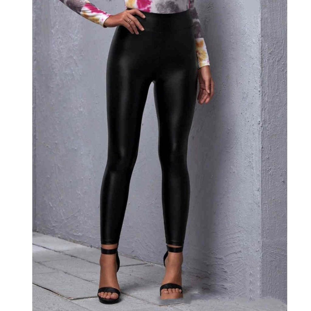 Mid-Waist PU Slim Fit Sexy Leather Pants for Women